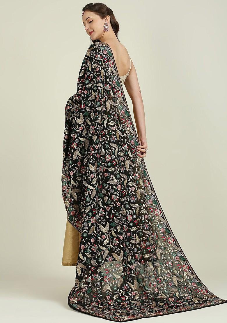 Black And Gold Toned Embroidered Dupatta