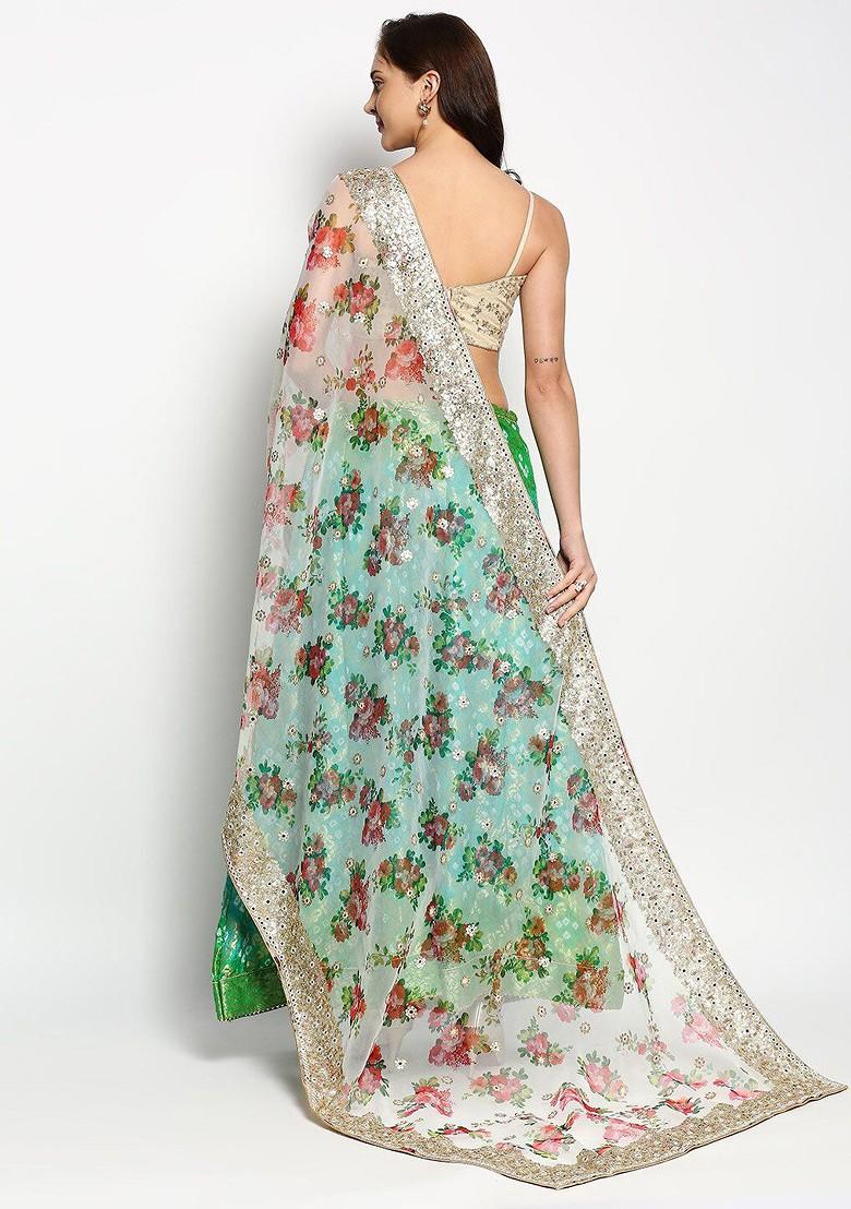 White And Red Ethnic Motifs Embroidered Organza Dupatta With Sequinned