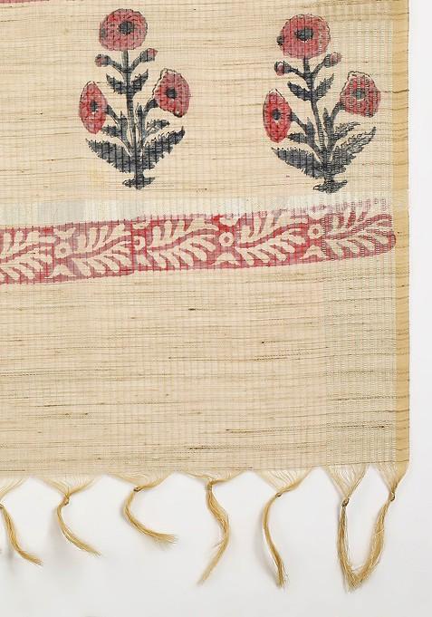 Navy Blue And Beige Printed Block Print Dupatta