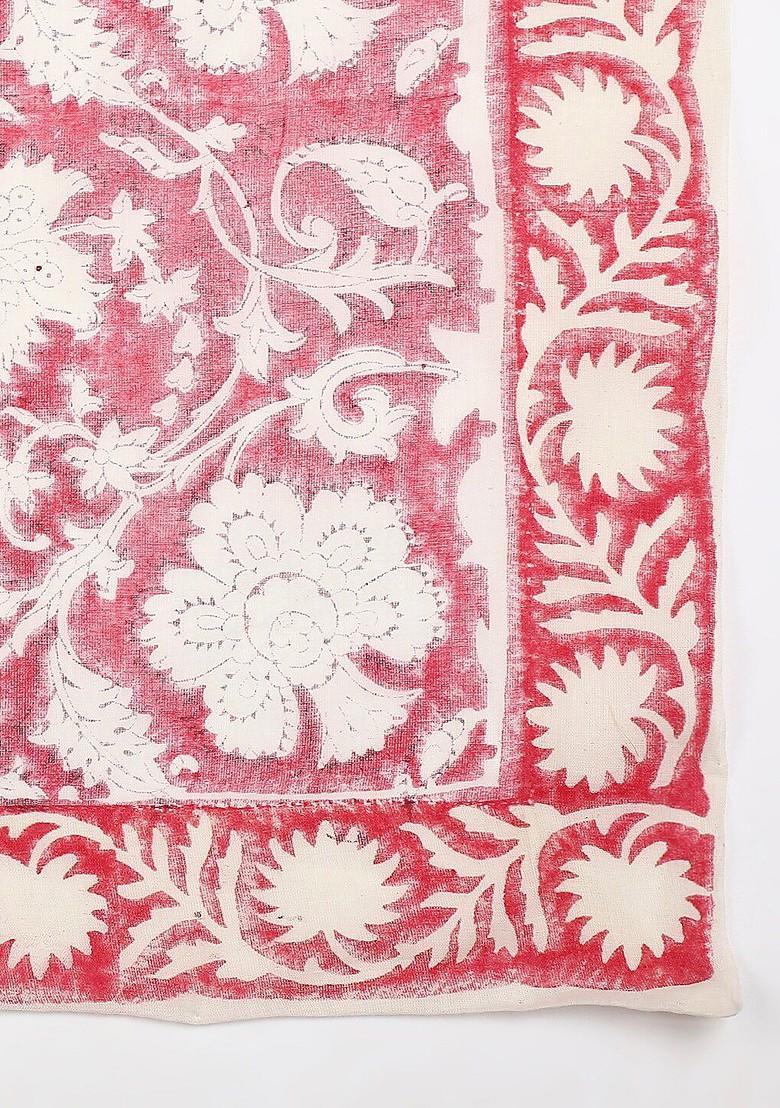 Pink And Cream Coloured Printed Pure Cotton Block Print Dupatta
