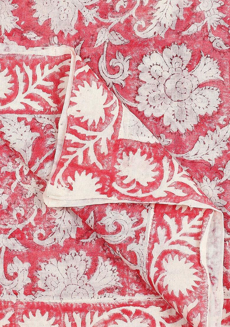 Pink And Cream Coloured Printed Pure Cotton Block Print Dupatta