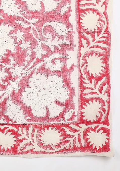 Pink And Cream Coloured Printed Pure Cotton Block Print Dupatta