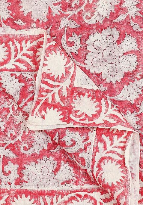 Pink And Cream Coloured Printed Pure Cotton Block Print Dupatta
