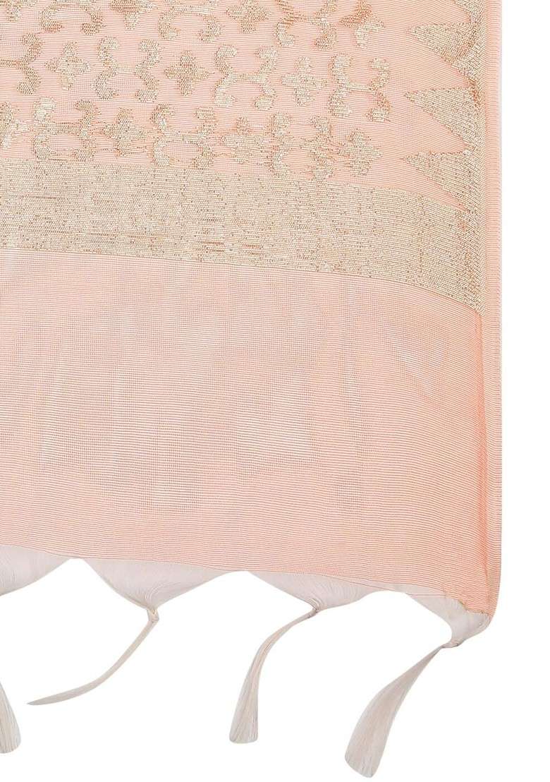Peach Coloured And Gold Toned Ethnic Motifs Woven Design Dupatta With Zari - Indya