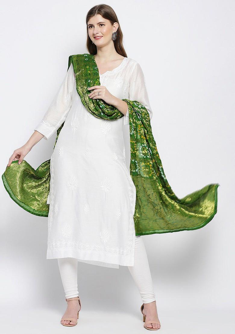 Olive Green And Blue Woven Design Tie And Dye Dupatta