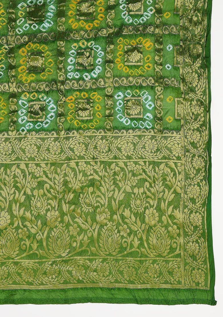 Olive Green And Blue Woven Design Tie And Dye Dupatta