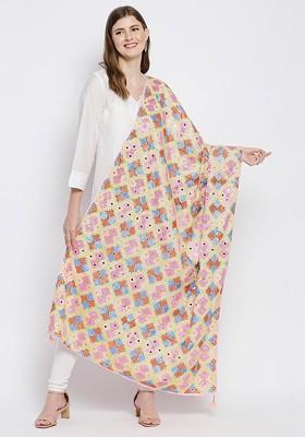 Pink And Blue Embroidered Dupatta