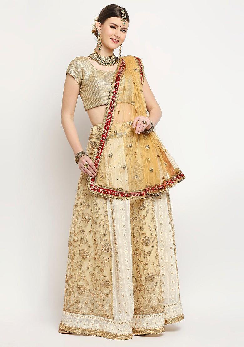Gold Toned And Red Ethnic Motifs Embroidered Dupatta With Zardozi