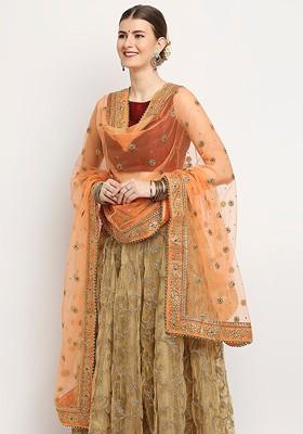 Peach Coloured Embroidered Dupatta