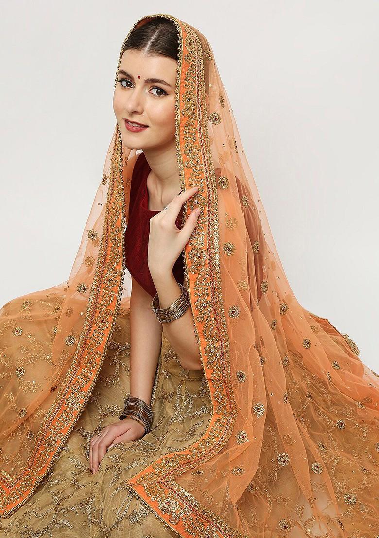 Peach Coloured Embroidered Dupatta