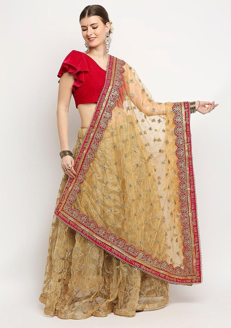 Gold Toned And Pink Ethnic Motifs Embroidered Dupatta