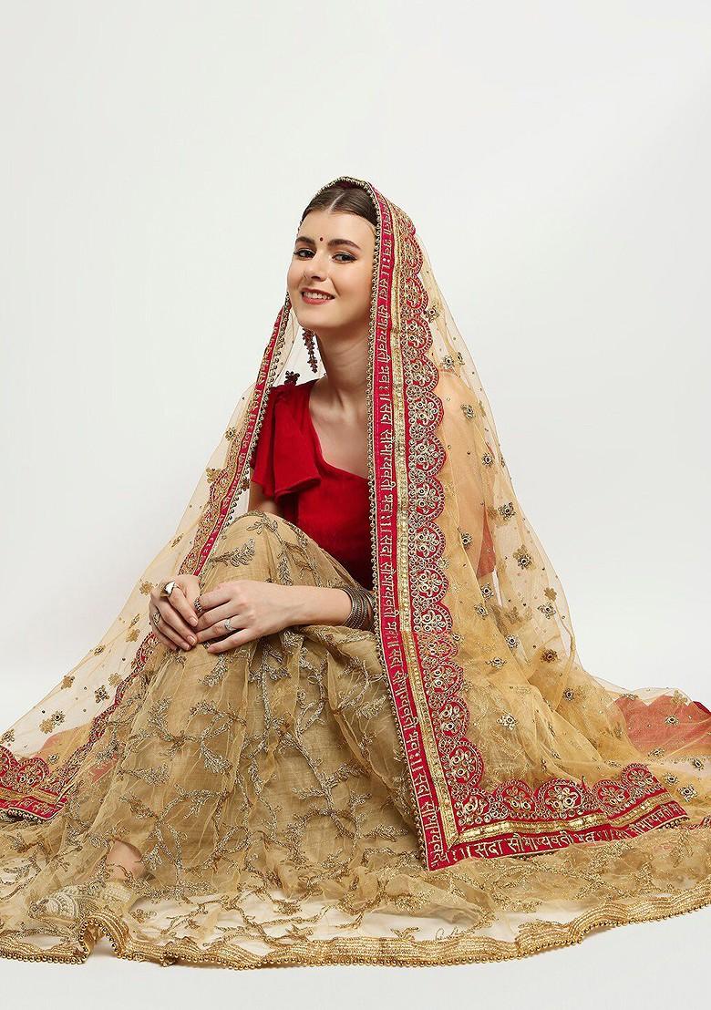 Gold Toned And Pink Ethnic Motifs Embroidered Dupatta