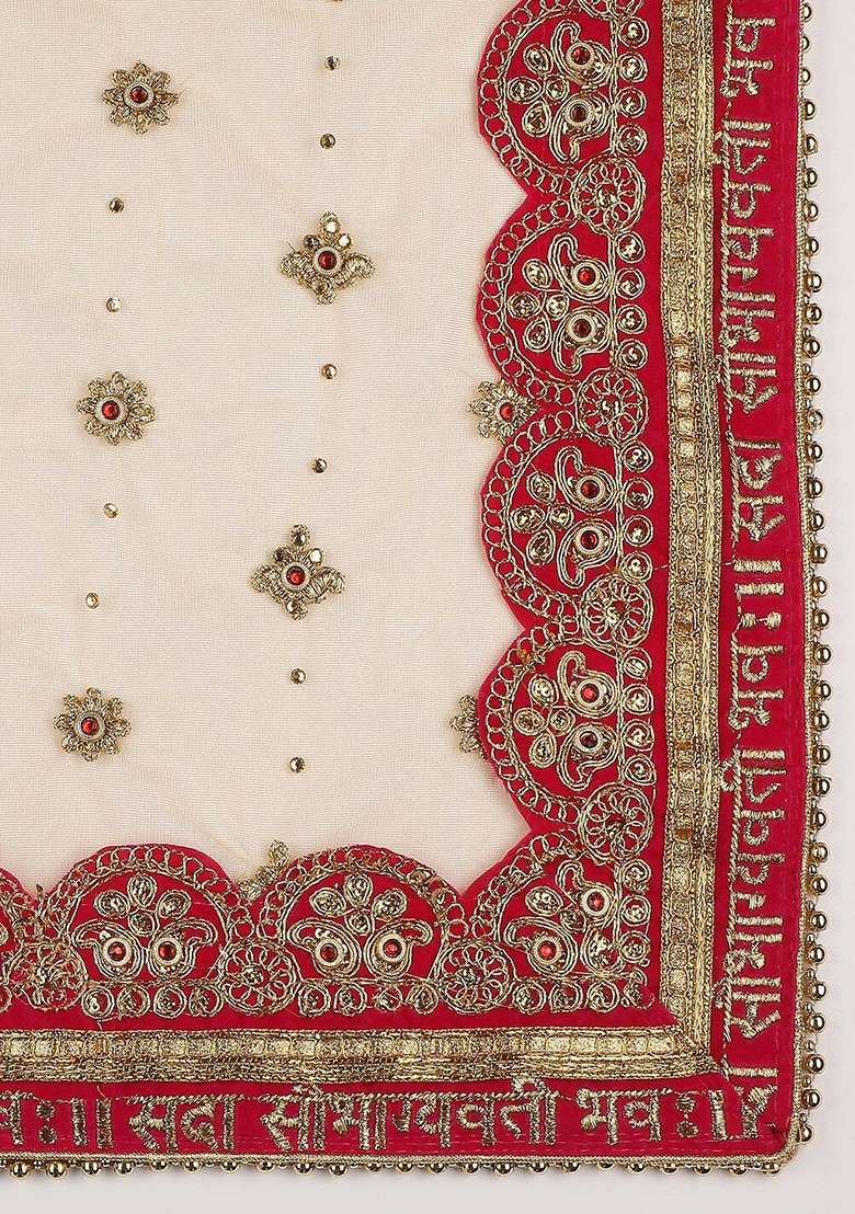 Gold Toned And Pink Ethnic Motifs Embroidered Dupatta - Indya