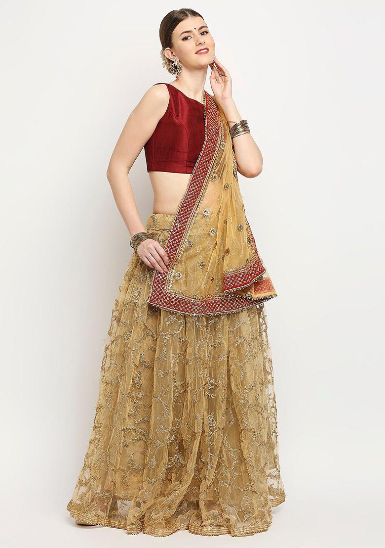 Gold Toned And Red Ethnic Motifs Embroidered Dupatta