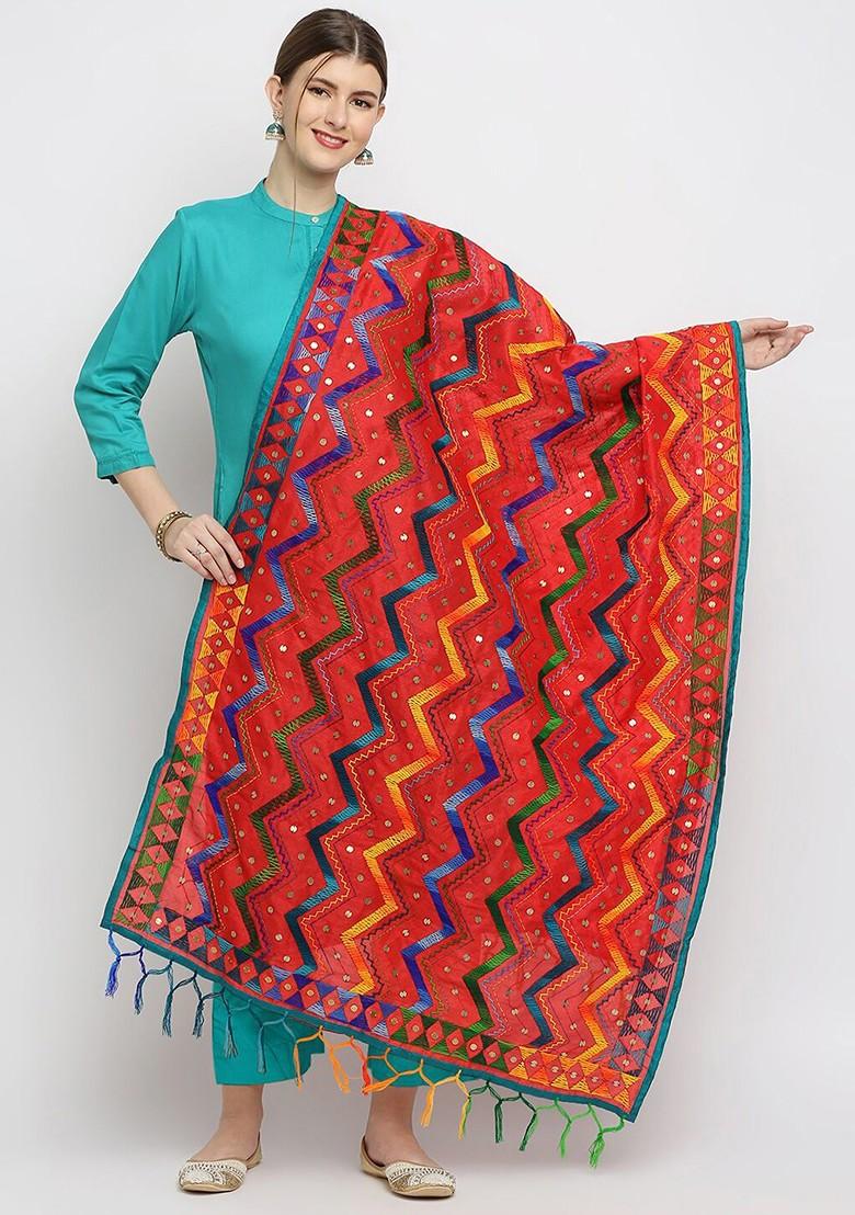 Multicoloured Ethnic Motifs Embroidered Dupatta