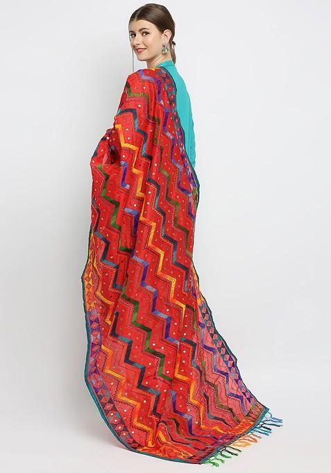 Multicoloured Ethnic Motifs Embroidered Dupatta