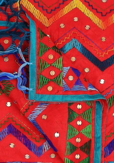 Multicoloured Ethnic Motifs Embroidered Dupatta