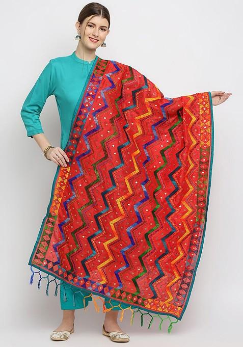 Multicoloured Ethnic Motifs Embroidered Dupatta