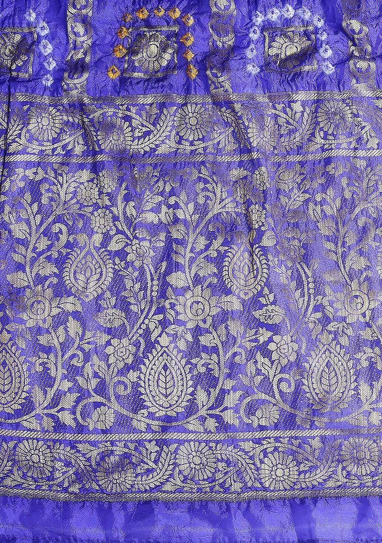 Blue And Silver Toned Gharchola Banarasi Silk Bandhani Dupatta