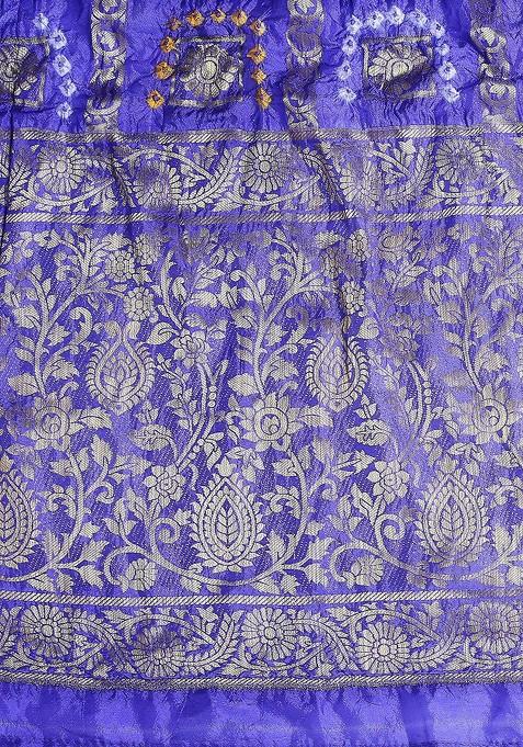 Blue And Silver Toned Gharchola Banarasi Silk Bandhani Dupatta