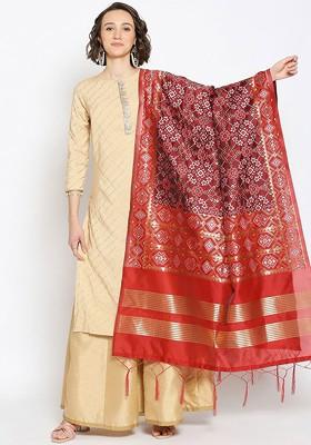 Women Maroon Woven Banarasi Silk Dupatta