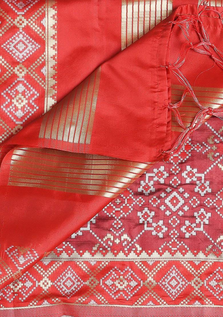 Women Maroon Woven Banarasi Silk Dupatta