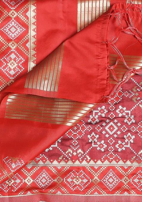 Women Maroon Woven Banarasi Silk Dupatta