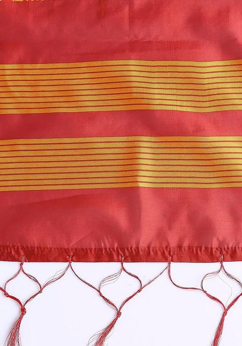 Green And Red Ethnic Motifs Woven Design Dupatta