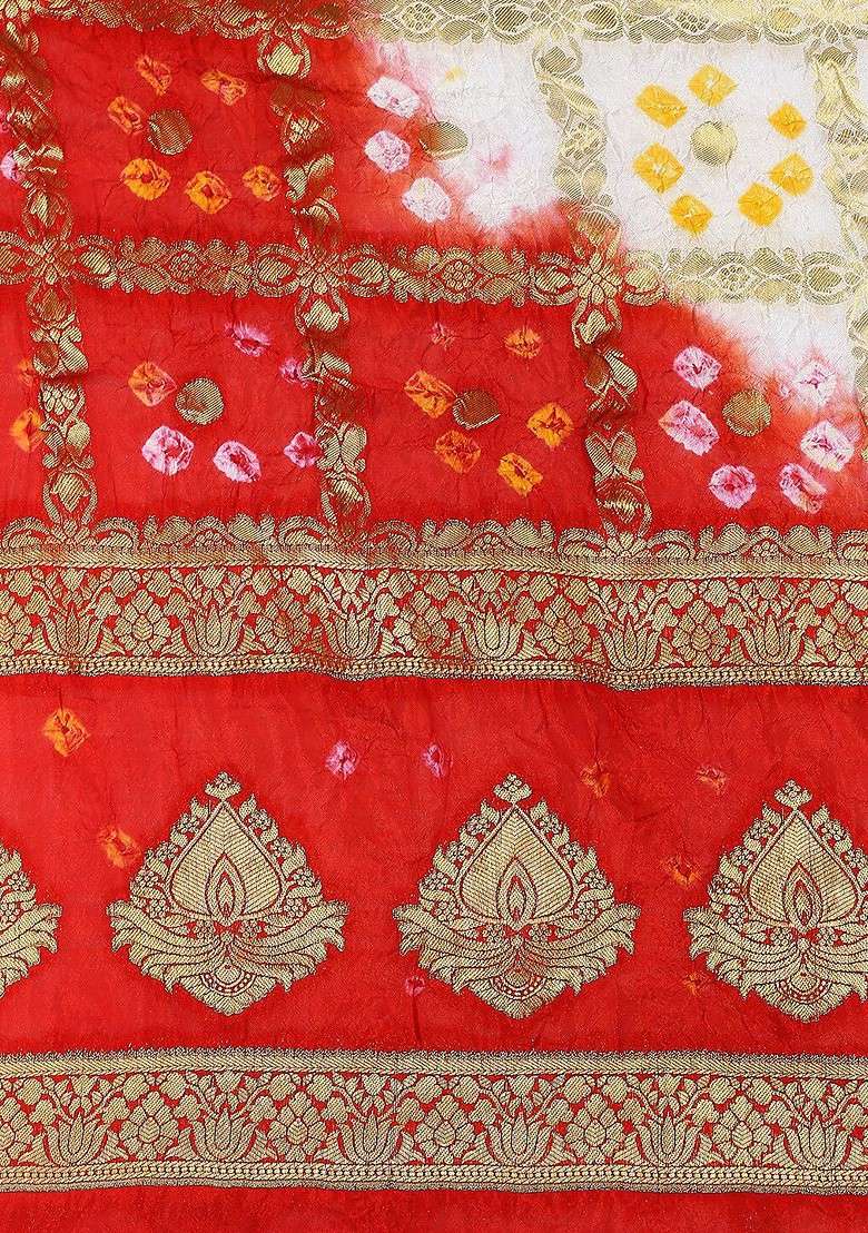Men White And Red Woven Design Banarasi Gharchola Dupatta - Indya