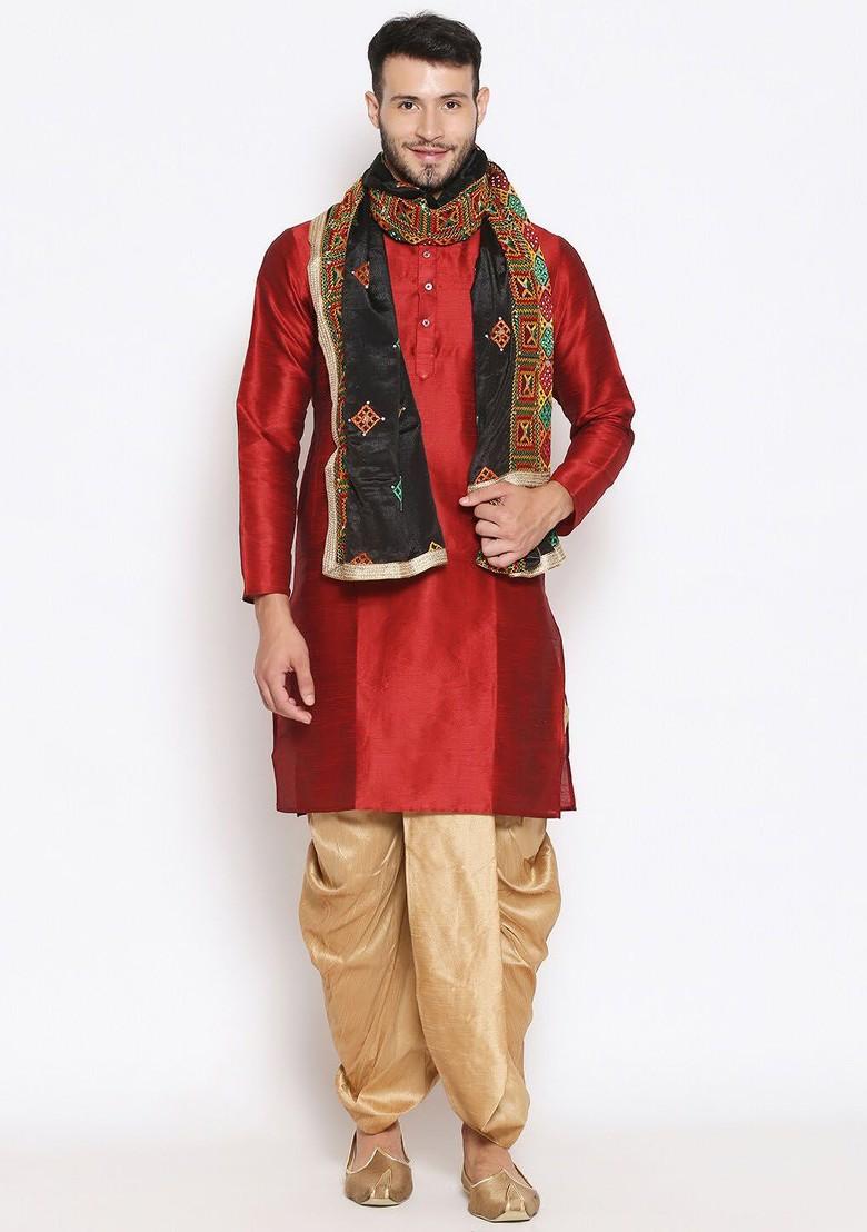 Men Black And Gold Coloured Ethnic Motifs Embroidered Dupatta With Phulkari