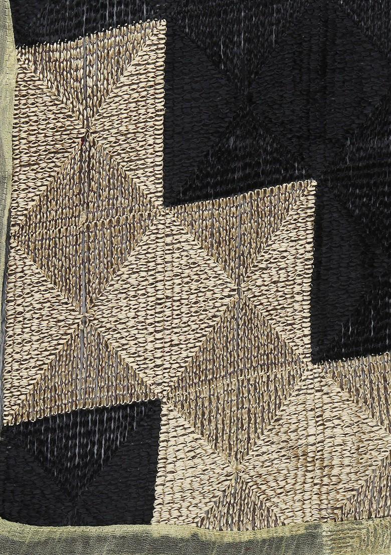 Men Black And Gold Toned Embroidered Dupatta With Phulkari