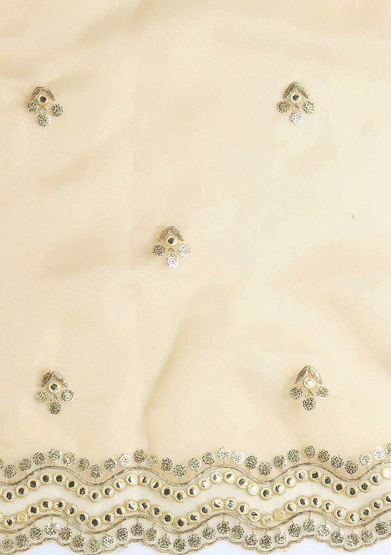 Gold Toned Ethnic Motifs Embroidered Organza Dupatta With Sequinned - Indya
