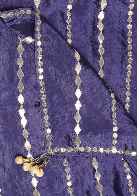 Navy Blue And Gold Toned Embroidered Dupatta With Gotta Patti