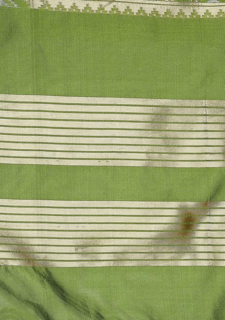 Pink And Green Ethnic Motifs Woven Design Dupatta With Zari