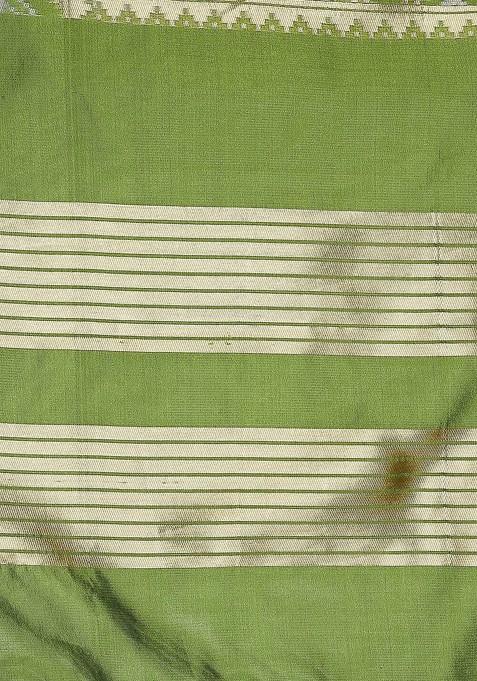 Pink And Green Ethnic Motifs Woven Design Dupatta With Zari