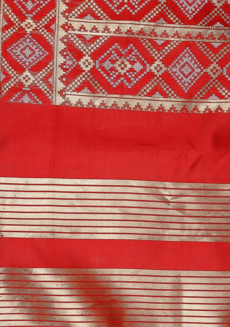 Women Mustard And Red Ethnic Motifs Woven Design Banarasi Dupatta