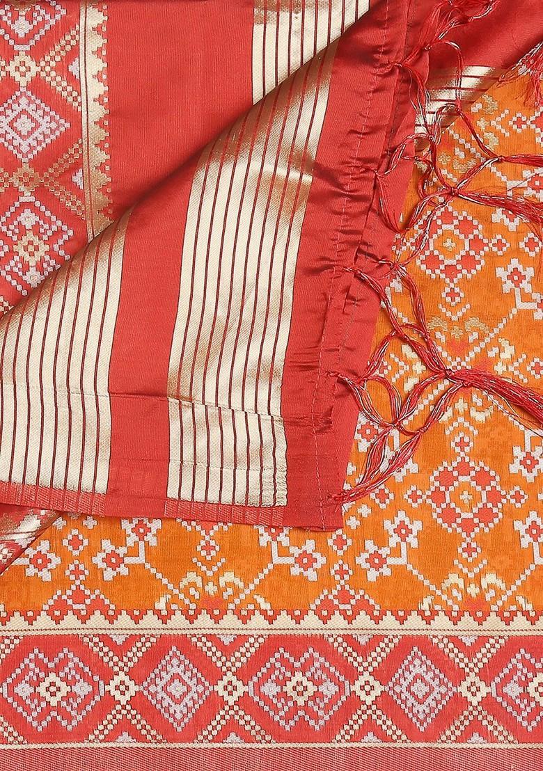 Orange And Red Ethnic Motifs Woven Design Dupatta