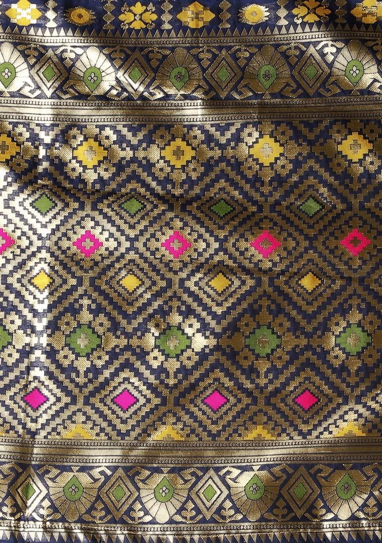 Navy Blue And Gold Toned Ethnic Motifs Woven Design Dupatta