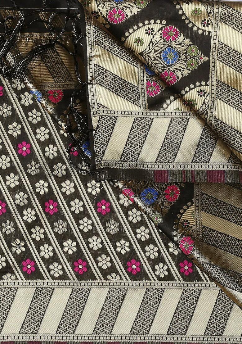 Black And Gold Toned Ethnic Motifs Woven Design Banarasi Silk Dupatta