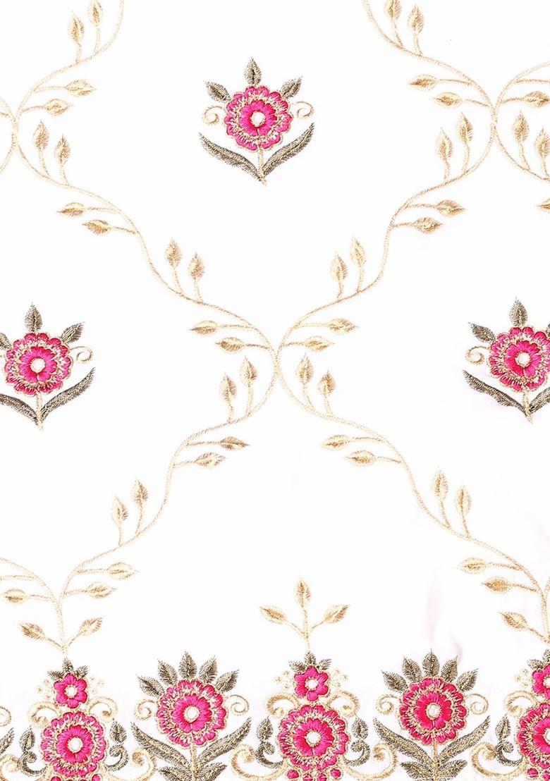 White And Red Embroidered Velvet Dupatta With Zardozi