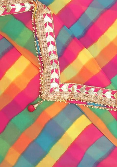 Blue And Yellow Printed Dupatta With Gotta Patti