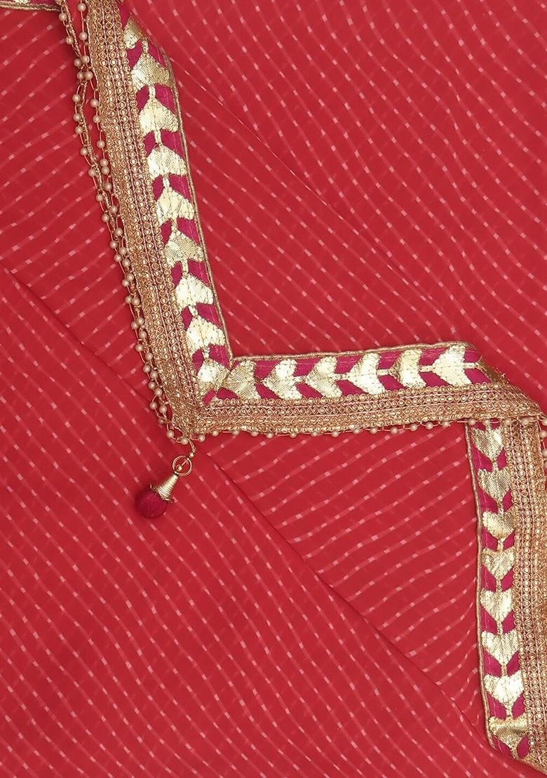 Maroon And Pink Printed Bandhani Dupatta With Gotta Patti