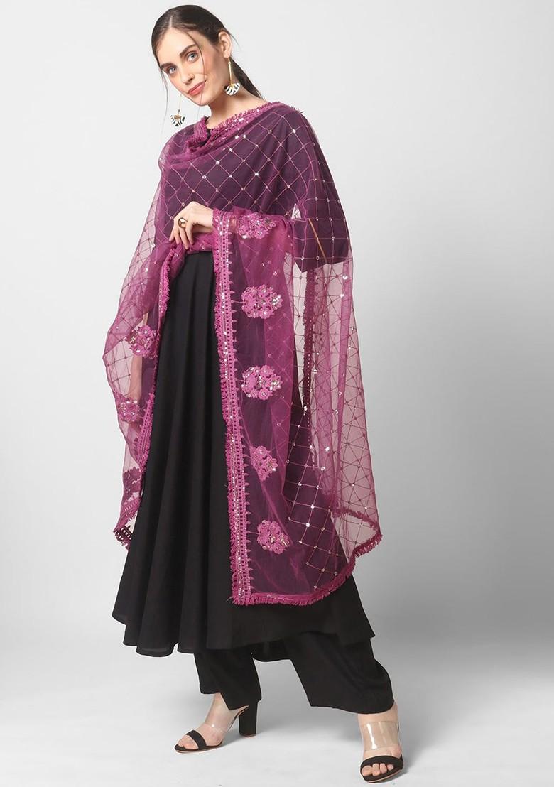 Burgundy Ethnic Motifs Embroidered Dupatta With Sequinned Details