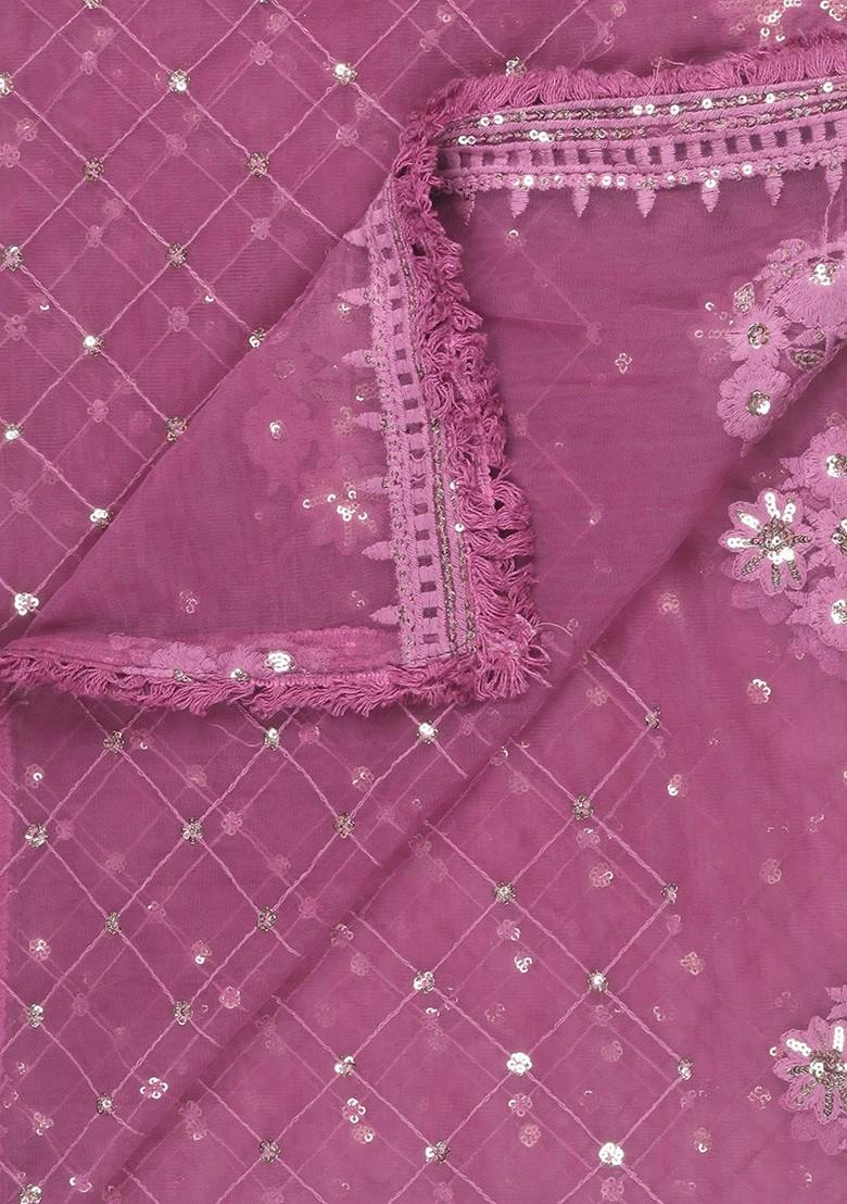 Burgundy Ethnic Motifs Embroidered Dupatta With Sequinned Details