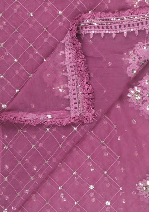 Burgundy Ethnic Motifs Embroidered Dupatta With Sequinned Details