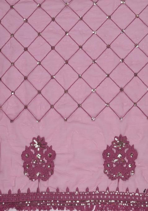 Burgundy Ethnic Motifs Embroidered Dupatta With Sequinned Details