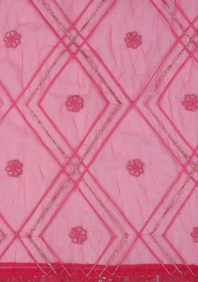 Pink Ethnic Motifs Embroidered Dupatta With Sequinned Details