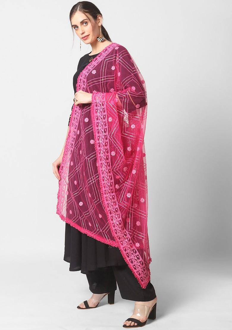 Pink Ethnic Motifs Embroidered Dupatta With Sequinned Details