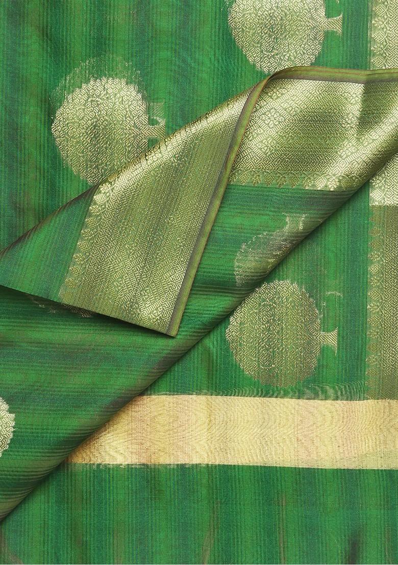 Green And Gold Toned Ethnic Motifs Woven Design Dupatta