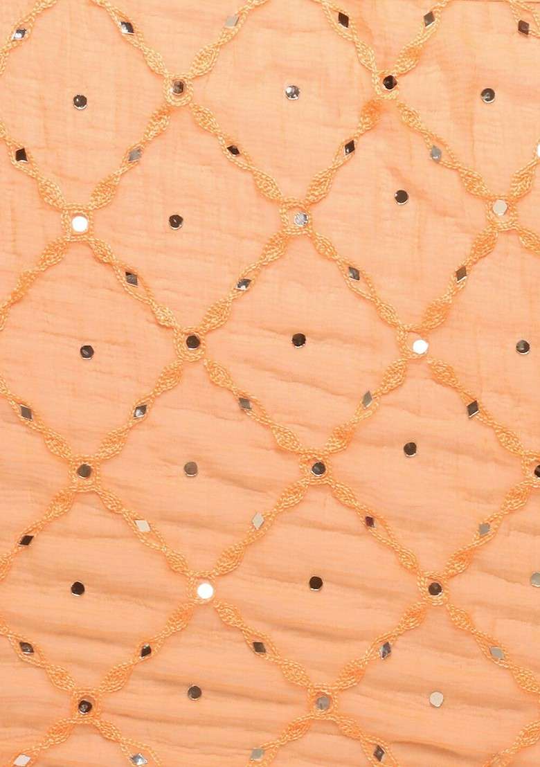 Peach Ethnic Motifs Embroidered Dupatta With Mirror Work - Indya